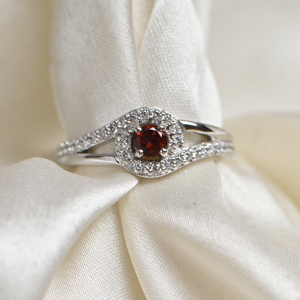 <b>Garnet</b> Gemstone <b>Ring</b> 925 Sterling <b>Silver</b> 14K White Gold Plated Prong Setting Luxury Engagement Wedding Third Party Appraisal - Product Image 1