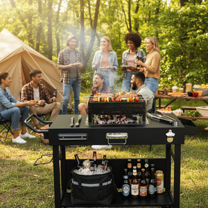 Accessori per Barbecue: Carrello Pieghevole Portatile con Ruote, Tavolo per Preparazione Cibo, Apribottiglie e Vassoio per Condimenti - Product Image 5