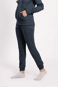 Chándal Azul Marino con Capucha para Mujer, Manga Larga, Color Sólido, Corte Regular Informal, 100% Algodón, Peso Medio, Ropa de Otoño Transpirable - Product Image 3