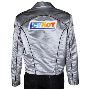 Custom Silver Satin Windbreaker Jacket Men Full Zip Bomber Jacket Wholesale Retro Athletic Sportswear Uniform - Product Image 3