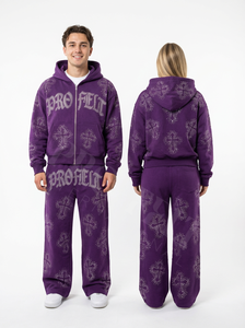 Survêtement personnalisé à motif croix en strass, zippé, unisexe, confortable, ensemble deux pièces (hoodie et pantalon de survêtement) - Product Image 6