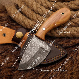 Cuchillo utilitario EDC multiusos de 6 pulgadas de acero de Damasco de alta calidad, mango de madera de olivo, hoja fija de punta caída, para bricolaje y OEM - Product Image 2
