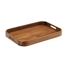 Plateau de service rond en bois moderne avec poignée en laiton, décoratif pour la maison, la salle à manger, le restaurant et le bar - Product Image 2