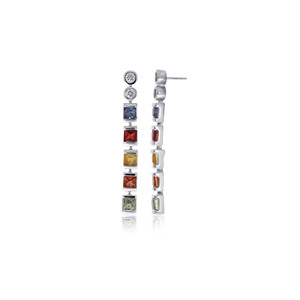 Exclusivos Pendientes de Diamantes Multicolor con Corte Princesa |   Pendientes de Oro Blanco Premium para Mujer - Product Image 4