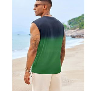 Men's Gradient Sleeveless Tank Top O-Neck Palm <b>Tree</b> Print Casual Breathable Knitted Polyester Shirt - Product Image 2