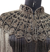 Blouse Cape de Luxe Faite Main par un Designer, Entièrement Perlée, Broderie Pailletée Métallique, Respirante, Écologique, Grande Taille, Automne