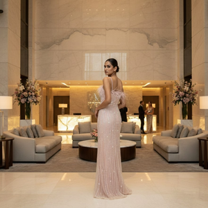 Vestido de noche de lujo para mujer de alta calidad de la India |   Vestido Formal Glamuroso Largo, Corte A o Sirena, para Bailes de Graduación, Galas y Recepciones - Product Image 3