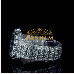 Reloj de Hombre de Moda con Diamante Moissanite Negro de Calidad VVS, Chapado en Oro Blanco, Acero Inoxidable, Diseño Simple Cuadrado con Números Romanos - Product Image 4