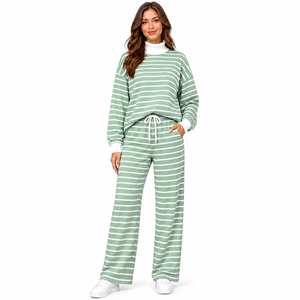 Knitted Sweater Two Piece Set for Women Spring Autumn and Winter New Loose Casual Solid Color Wide-Leg Pants <b>Top</b> and Pants Set - Product Image 4