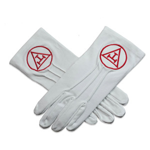 Gants en coton blancs, longueur poignet, avec logo rouge imprimé par transfert thermique, respirants, gants de cérémonie maçonniques - Product Image 3