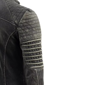 Custom Men's <b>Winter</b> Slim Stand Collar Plain Dyed Classic Beltless Distressed Grey Leather Triple Stitched Motorcycle <b>Jacket</b> - Product Image 3