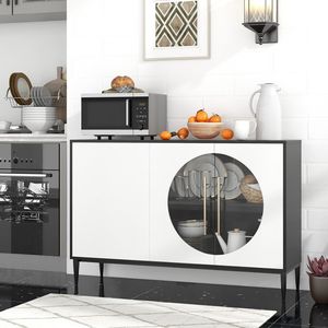 Buffet contemporain en teck avec porte en verre trempé pour salon, salle à manger, cuisine - Product Image 4