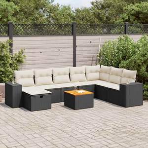 Ensemble de canapés de jardin noir et crème avec rangement, mobilier d'extérieur en rotin PE tressé, coussins imperméables, design contemporain - Product Image 3