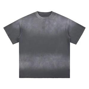 T-shirt court à col roulé pour homme, coupe carrée, 100 % coton, délavé à l'acide, effet soleil, vieilli, tissé, respirant - Product Image 5