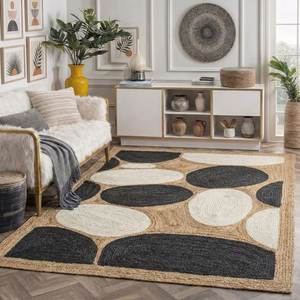 Tapis rectangulaire géométrique moderne en jute naturelle, fait main, à poils plats, noir et blanc, tressé - Product Image 4