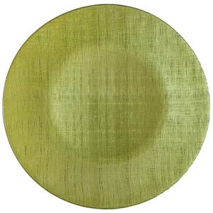 Assiette de présentation en verre de conception rétro, fabriquée à la machine, ronde, texturée en lin, vert, bleu, blanc, pour la maison, les mariages, les fêtes et les banquets - Product Image 2