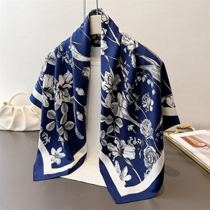 90*90cm Luxury Square Silk Scarf For Women Fashion Print Shawl Warps Elegant Neckerchief <b>Bandanas</b> Hijab Soft Stain Ladies Scarf - Product Image 1