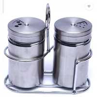 Ensemble de salières et poivrières en acier inoxydable avec support en fil métallique, couvercle à cadran réglable, pot à épices rond, vaisselle de table