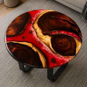 Mesa de Centro de Madera con Borde Natural, Hecha a Mano, Roja, Ecológica, de Resina Epoxi, Moderna, para Bodas Diwali, Muebles de Lujo para Sala de Estar - Product Image 2