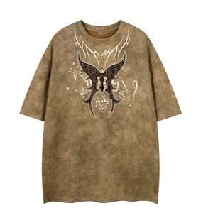 Wholesale Custom Design Logo Personality Men's Trendy Summer Casual Short Sleeve Heavyweight 100% Cotton Vintage Boxy T-shirt - Product Image 1