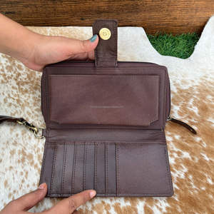 Portefeuille Western en cuir repoussé à la main Portefeuille à fermeture éclair en cuir véritable Pochette pour femme peinte à la main Porte-cartes Portefeuilles pour téléphone - Product Image 4