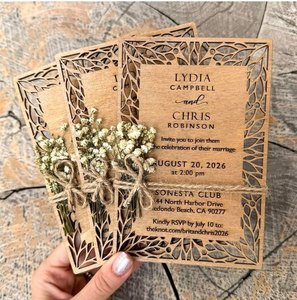 Wooden <b>Wedding</b> Invitation Gift <b>Box</b> Carved Decorative <b>Card</b> Storage Case for Bridal Party Event - Product Image 3