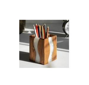 Organisateur de bureau en bois pour crayons, support de rangement en maille, porte-ustensiles de table, taille personnalisée, finition soignée, pour utilisation sur table de bureau - Product Image 2