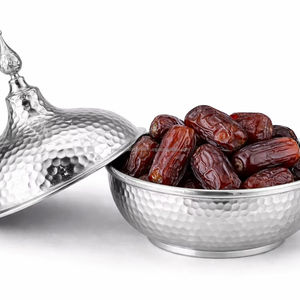 JM INTERNATIONAL Bol à dattes martelé en argent, design bohème traditionnel, avec couvercle, pour cafés et restaurants - Product Image 1