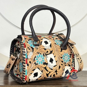 Premium Handcrafted Cow <b>Leather</b> Speedy Duffel Bags Western Floral Design Medium Women Overnight Crossbody Travel Luggage Bags - Product Image 1