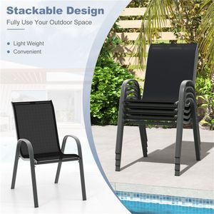 Set di 2 Sedie da Pranzo Impilabili Nere per Esterni, Telaio Ergonomico in Acciaio, Tessuto Traspirante, Capacità 330 LBS, Design Pieghevole per Uso in Parchi - Product Image 6