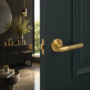 Designer Brass Mortise <b>Door</b> <b>Handle</b> <b>Set</b> with Knurled Grip | Contemporary <b>Door</b> Hardware in Z-Black PVD Gold and Antique Finish - Product Image 2