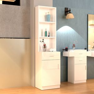 Mobiletto Alto da Bagno Bianco in Triamina Goffrata - Una Porta, Un Cassetto, Tre Scomparti - Product Image 1