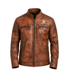 Chaqueta de Cuero Clásica para Hombre, Estilo Motero, con Cuello Alto, Cierre de Cremallera, Múltiples Bolsillos Utilitarios, para Motociclismo, Casual, al Aire Libre - Product Image 1