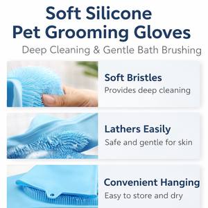 ถุงมือและแปรงอาบน้ำสัตว์เลี้ยงซิลิโคนรักษ์โลกสำหรับสุนัขและแมว - นวดอย่างอ่อนโยนและขจัดขนหลุดร่วง - Product Image 6