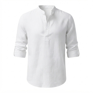 T-shirt en coton à manches longues pour homme, coupe ample, imprimé devant, décontracté, tissé, respirant, design uni, été - Product Image 4