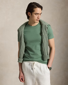 Camiseta de manga corta con cuello redondo de algodón verde liso para hombre – Prenda informal suave, ligera y cómoda para el uso diario - Product Image 2