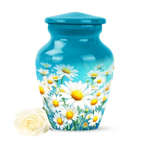 Blue Flower Print Aluminum Cremation Urn <b>Keepsake</b> Casket for Adult <b>Ashes</b> European American Style Custom Commemoration - Product Image 5