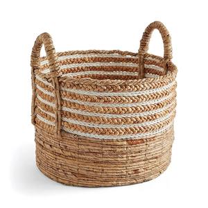 Cesta de Jacinto de Agua y Corteza de Plátano con Rayas Blancas, Cesta de Almacenamiento Hecha a Mano, Venta al por Mayor, Ecológica, Hecha en Vietnam - Product Image 1