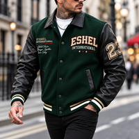Blouson universitaire noir pour homme avec manches en cuir et broderie de lettres au dos – Veste décontractée d'automne – Prix de gros, OEM, prix abordable, personnalisable