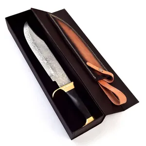 Couteau de chasse Bowie professionnel en acier carbone Damas forgé à la main et gravé, 7 pouces, tranchant comme une lame de rasoir, service OEM, manche en corne, ambidextre - Product Image 5