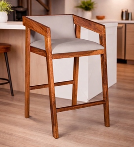 PU Leather Bar <b>Stool</b> Honey Oak Finish Counter <b>Height</b> Kitchen Bar Furniture Handcrafted Durable <b>Adjustable</b> Metal Base - Product Image 2