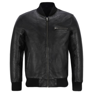 Custom 100% Genuine Soft Nappa Leather Men’s Bomber Jacket Warm Lining YKK Zipper Rib Knit Collar Private Label Manufacturer - Product Image 1