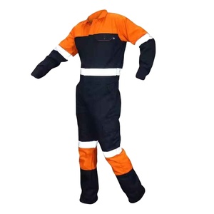 Combinaison de travail en coton haute visibilité pour hommes, orange, bleu marine, uniforme de sécurité réfléchissant pour les travailleurs du bâtiment - Product Image 3