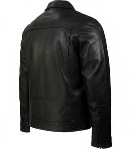 Blouson en cuir noir sur mesure pour homme, en cuir de vachette véritable, style camionneur, coupe ajustée, col chemise décontracté, manteau de motard en cuir véritable, vêtement d'extérieur - Product Image 5