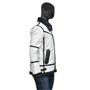 2026 OEM Best Selling <b>Men's</b> White Sheepskin Leather <b>Jacket</b> Front Logo Faux Fur Lining 100% High Quality Low MOQ Heated Winter - Product Image 6