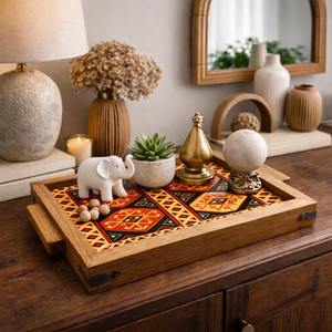 Plateau de table en bois imprimé, centre de table, plateau en bois imprimé pour bougies et fleurs, plateau de service en gros - Product Image 6