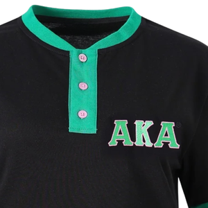 เสื้อเชิ้ตเฮนลีย์พรีเมียม AKA สีดำเขียว แขนสั้นสำหรับผู้หญิง ติดกระดุมด้านหน้า สไตล์กรีก ลำลอง - Product Image 4