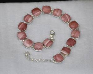 กำไลข้อมือโอปอลสีชมพูธรรมชาติพร้อมเงินแท้ 925 |   กำไลข้อมือพลอยโอปอลสีชมพูทำมือ |   เครื่องประดับเงินปรับขนาดได้สำหรับผู้หญิง - Product Image 1