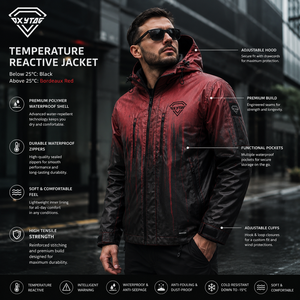 OXYTAG Men's Hooded Windbreaker <b>Jacket</b> <b>Red</b> Black Heat Reactive <b>Waterproof</b> Sporty Zipper Closure windbreaker <b>Jacket</b> Winter Wear - Product Image 3