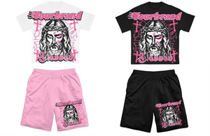 Summer Cotton Acid Washed Streetwear <b>Shorts</b> <b>and</b> <b>t</b> <b>Shirts</b> Set Hemming Customized Digital Printing Patterns <b>T</b>-<b>shirts</b> Set for <b>Men</b> - Product Image 6